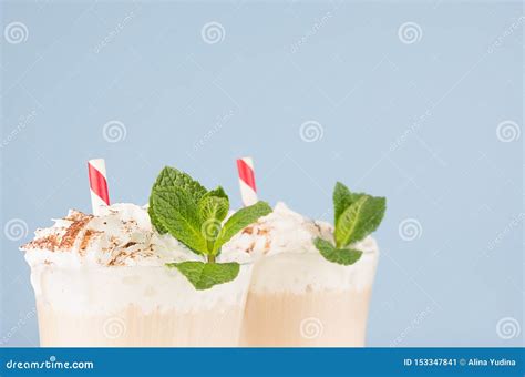 Cappuccino Coffee With Whipped Cream Green Mint Cocoa Powder Red