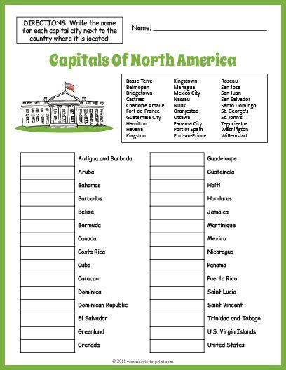 Free Capitals Of North America Geography Worksheet Geography