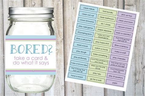 Im Board Jar Printable Set ~ Kids Summer To Do List ~ 36 Cards And Label