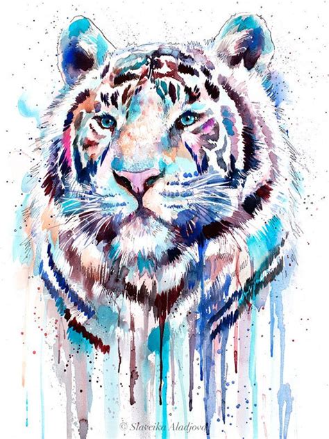 White Tiger Watercolor Painting Print By Slaveika Aladjova Etsy In