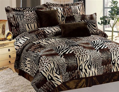 7 Piece Safari Micro Suede Faux Fur Comforter Set Queen