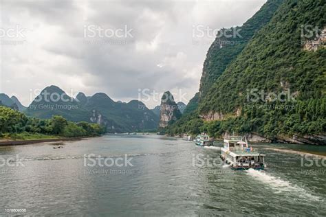 Karst Mountains And Limestone Peaks Of Li River In China Stock Photo