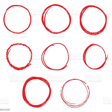 Sketsa Garis Gambar Tangan Lingkaran Merah Diatur Pada Desain Vektor
