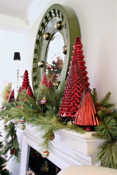 Red Mercury Glass Trees Mantel Ideas Christmas Mantel Decorations Red Christmas Decor Green