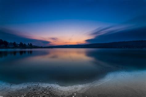 Wallpaper Lake Sunset Horizon Hd Widescreen High Definition