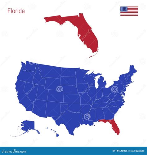 The State Of Florida Is Highlighted In Red Vector Map Of The United