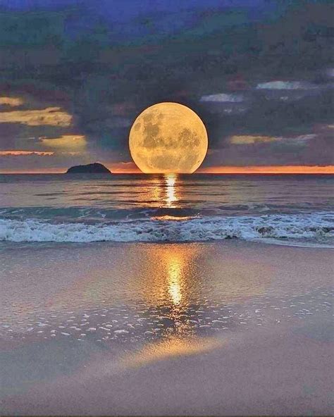 Beach Moonrise Mar De Noche Fotos De Luna Llena Playa De Noche