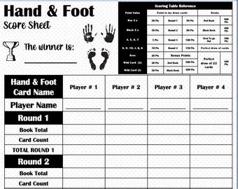 Pdf Hand And Foot Card Game Score Sheet Acft Scorecard Fillable Pdf
