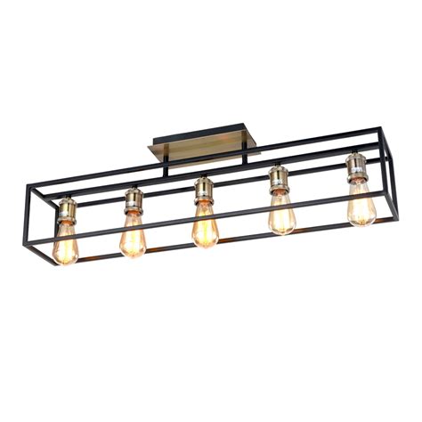 5 Light Industrial Ceiling Light Rectangular Farmhouse Matte Black