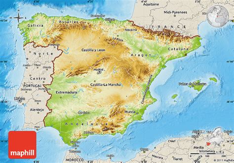 Physical Map Of Spain Shaded Relief Outside