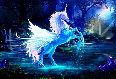 A Neon Blue Pegasus Unicorn Fantasy Poster Fantasy Print Fantasy