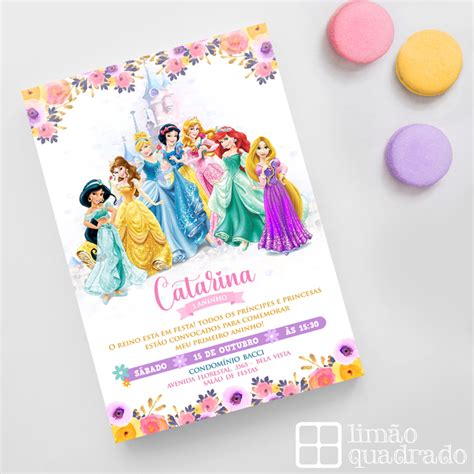 Convite Digital Princesas Disney 02 Limão Quadrado