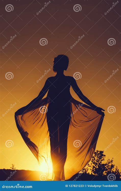Silhouette Of Girl Over Sunset Stock Image Image Of Female Silhouette 127821223
