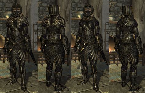 Black And Gold Elven Equipment With Masked Helmet At
