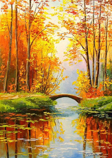 Bridge In The Autumn Forest Paintings Impressionism Botanical