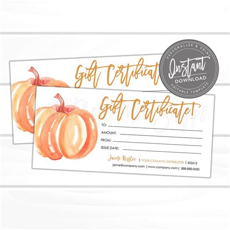 Editable Gift Certificate Fall Printable Gift Voucher Editable