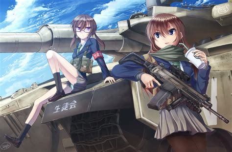 Wallpaper Anime Girls Weapon Tank Original Characters Machine Gun