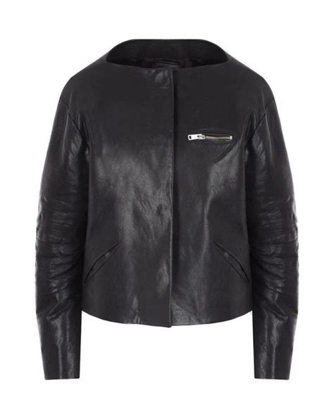Prada Collarless Zipped Leather Jacket In Black Lyst