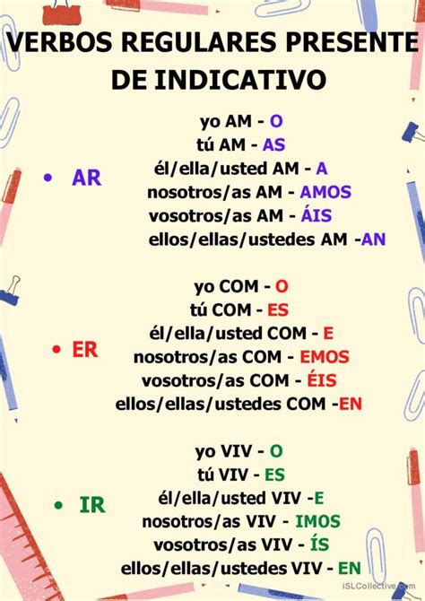 Verbos regulares presente d Español ELE hojas de trabajo pdf doc