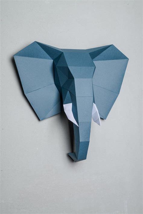 Elephant Head Papercraft 3d Paper Sculpture Template Diy Wall