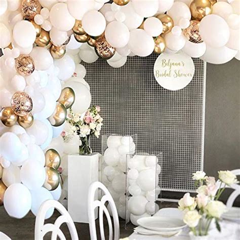 White Balloon Arch Garland Kit Pieces White Gold And Gold Confetti Latex Balloons For Baby