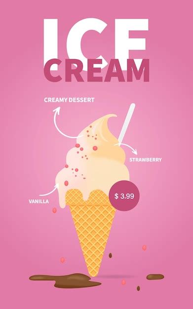 Premium Vector Tasty Ice Cream In Waffle Cone With Strawberry And