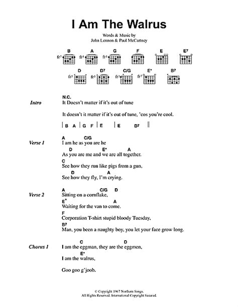 I Am The Walrus Sheet Music By Oasis Lyrics And Chords 41747