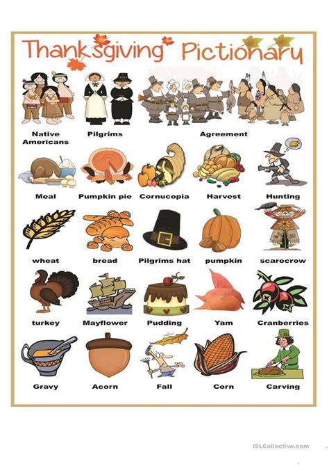 Thanksgiving Pictionary English Esl Worksheets Thanksgiving