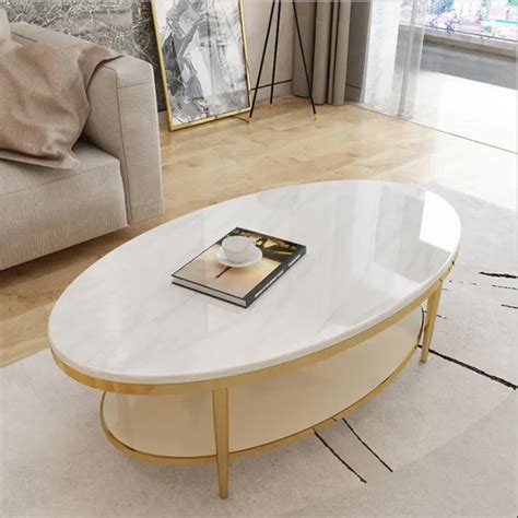 Light Luxury Coffee Table Modern Stainless Steel Marble Oval Creative