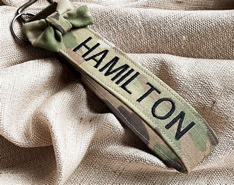 Military Nametape Keychain With Bow Personalized Military Key Fob Proud Veteran Keychain