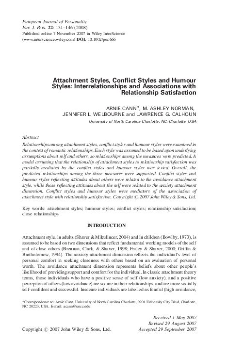 (PDF) Attachment styles, conflict styles and humour styles ...