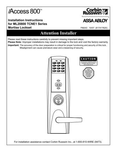 Installation Instructions Access Control Solutions From Assa Abloy