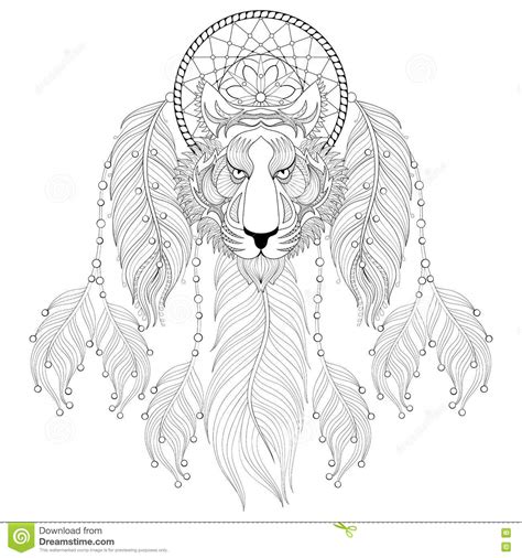 See also our collection of coloring pictures below. Hand Drawn Zentangle Dreamcatcher With Tribal Tiger Face ...