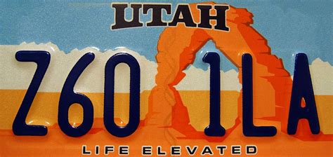 The Delicate Arch Utah License Plate With The Life Elevated State