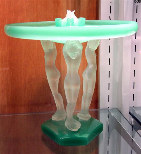 Art Deco Table Sculpture With 3 Figures Holding Large Disk By Steuben Glass At Corning Museum Of