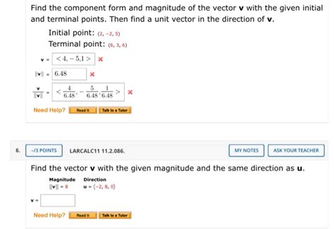 solved find the component form and magnitude of the vector v