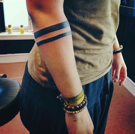 Black Two Line Band Tattoo On Right Forearm Band Tattoo Designs