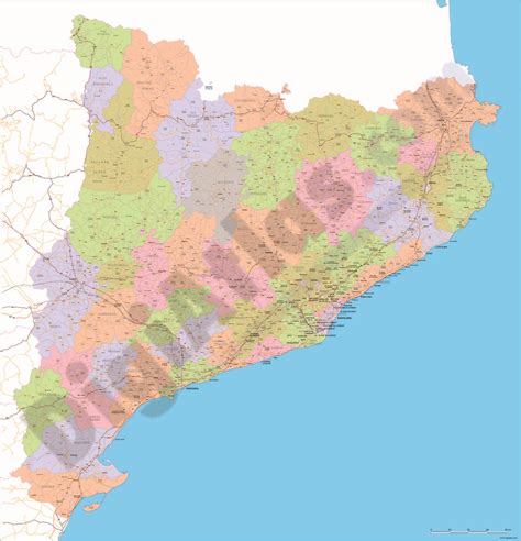 Catalonia Map With Postal Codes Municipalities Comarcas And Major Roads