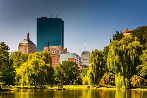 Pond At The Public Garden And Buildings In Boston Massachusetts Editorial Stock Image Image