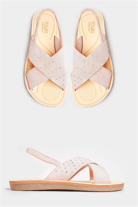 Nude Cross Over Diamante Sandals In Extra Wide Fit Yours Clothing
