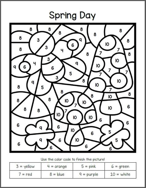 Spring For Kindergarten Color By Number Coloring Page Free Printable