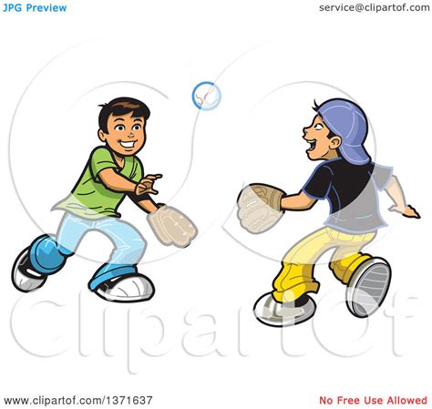 Clipart Of Happy Boys Playing Catch With A Baseball Royalty Free