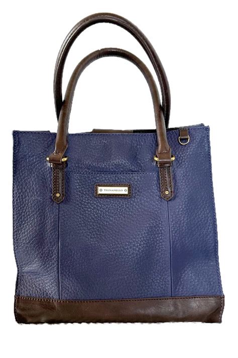 Tignanello Pebble Leather Navy Blue Brown Handbag P Gem