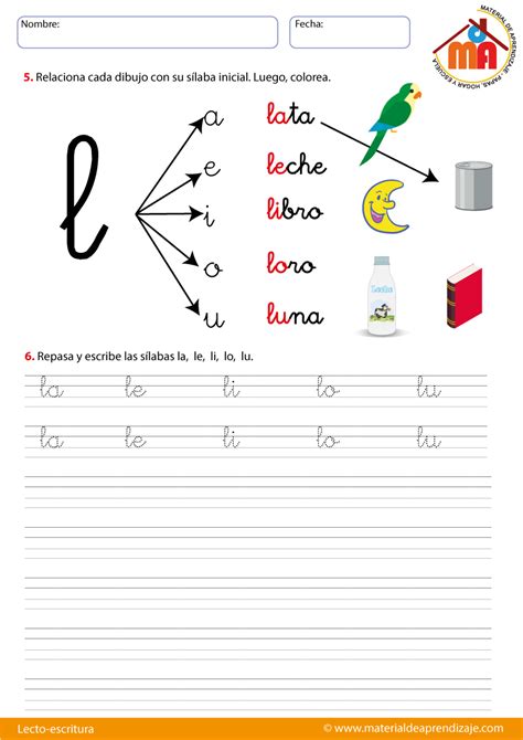 La Letra L Lecto Escritura “material De Aprendizaje” Material De