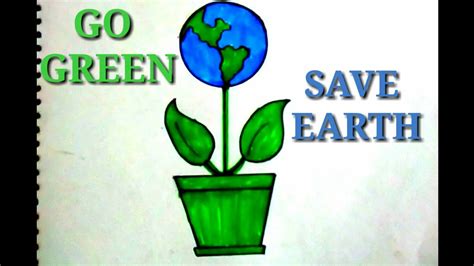 Easy Drawing On Go Green Save Earth Step By Step Youtube