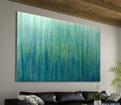 Green Abstract Painting Xlarge Canvas Art Teal Abstract Minimalist Art