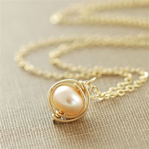 Pearl Necklace Wrapped In 14k Gold Fill June Birthstone Etsy