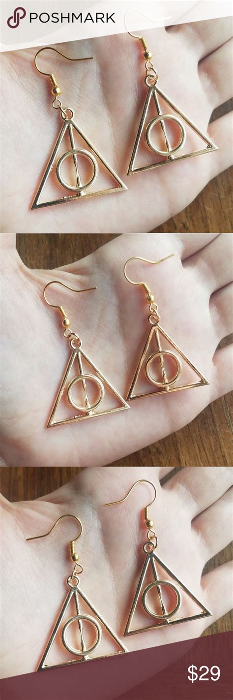 Nwot Gold Harry Potter Deathly Hallows Earrings Harry Potter Deathly