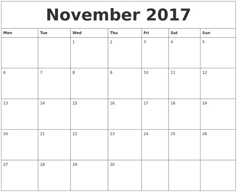 November 2017 Printable Calendar Pdf