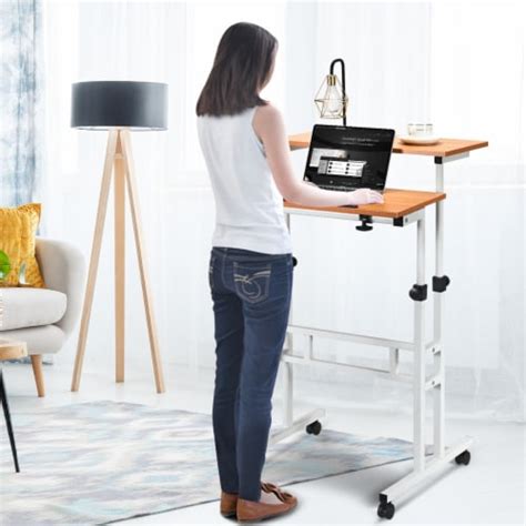 Mobile Standing Desk Height Adjustable Sit Stand Workstation Stand Up